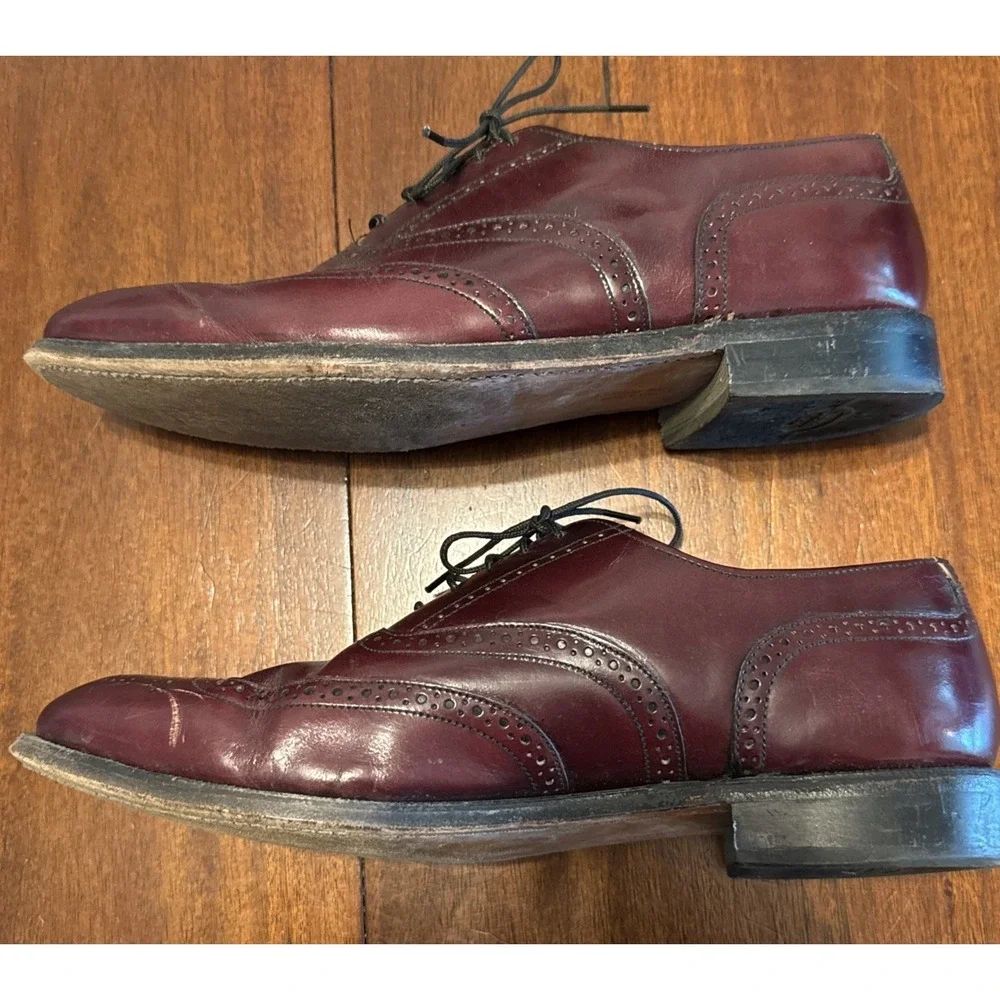 Vintage Dexter USA Burgundy Wingtip Oxford Dress Shoes Men 10.5M Leather Brogue